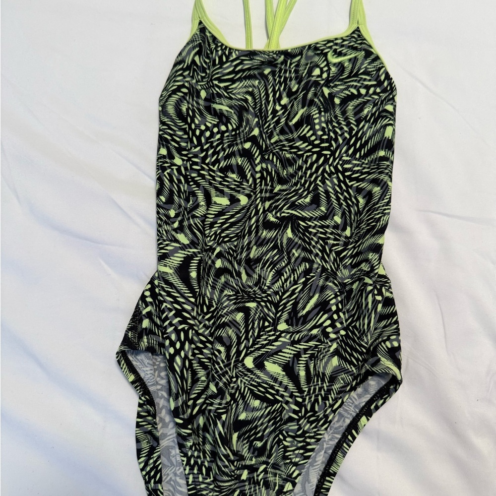 Nike Black and Neon Green One Piece Swimsuit